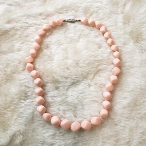 VINTAGE 60s Lucite Pale Pink Rounded Square Beaded Necklace